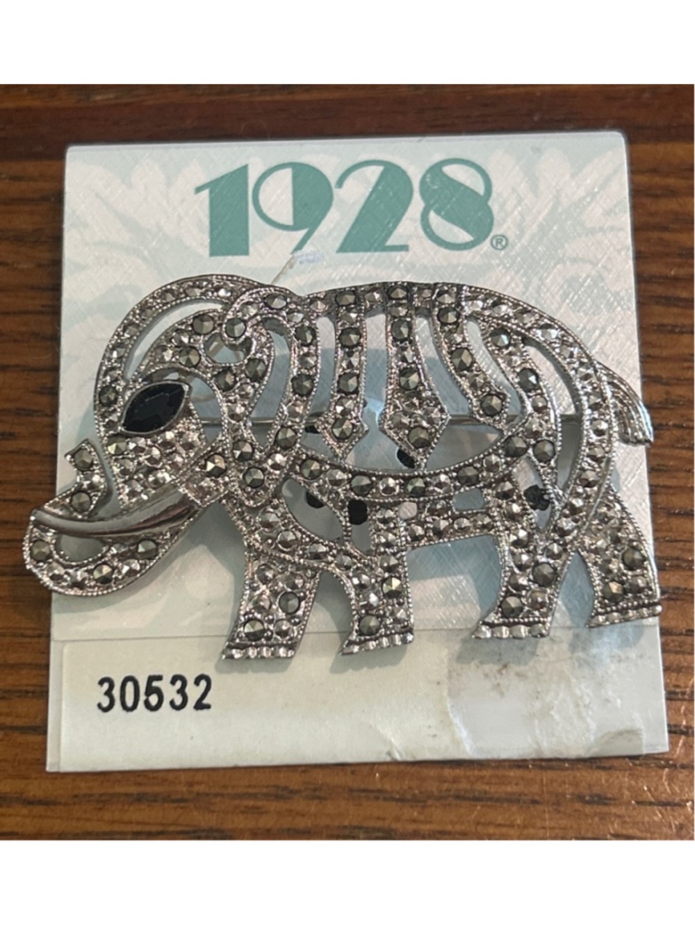 Women's 1928 Elephant Marcasite Brooch One Size Silver Black